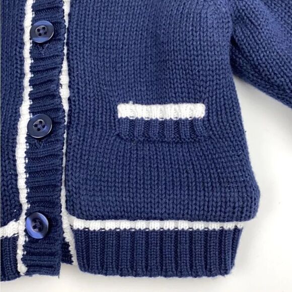 NWT BEANSTORK Baby HOODED CARDIGAN Jacket Blue White Knitted Fax Fur Lining 3M - Picture 5 of 7